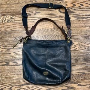 Fossil black/brown leather messenger bag